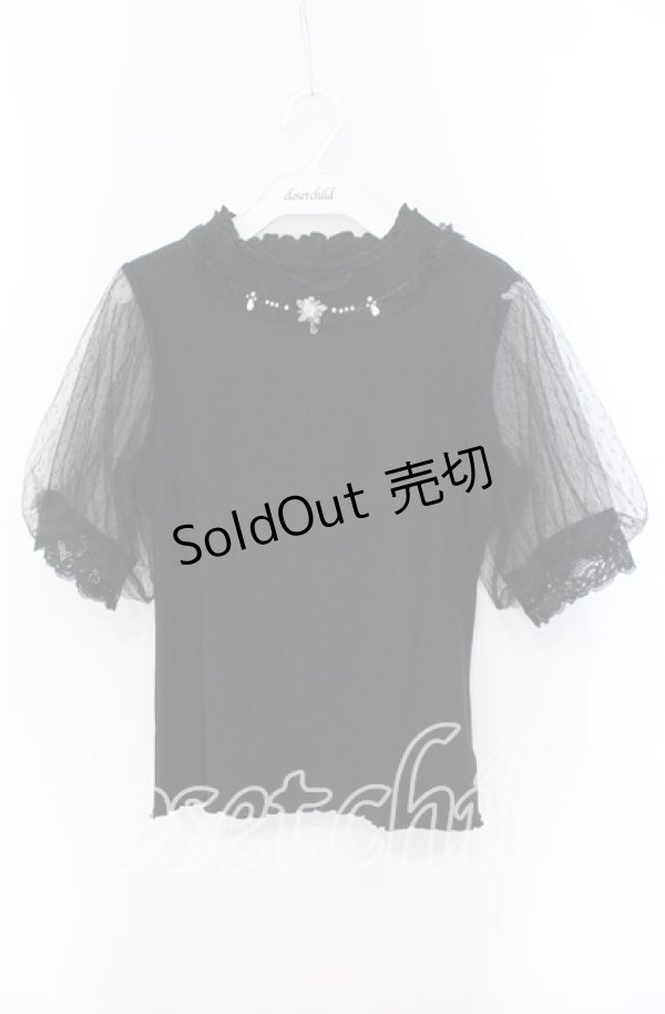 画像1: axes femme / ビジュー付チュール袖トップス F クロ O-25-09-13-037-AX-TO-OW-ZT085 (1)