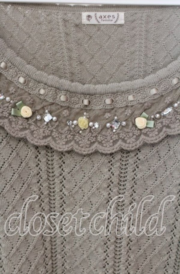 画像2: axes femme / サテンローズ付サマーニット  グリーン O-25-09-13-003-AX-TO-IG-ZT132 (2)