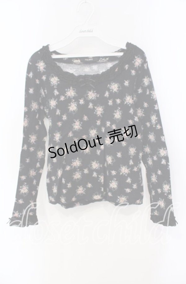 画像1: 【SALE】PINK HOUSE / ピコフリル使い花柄カットソー M クロ O-25-09-13-041-LO-TO-OW-ZT243 (1)