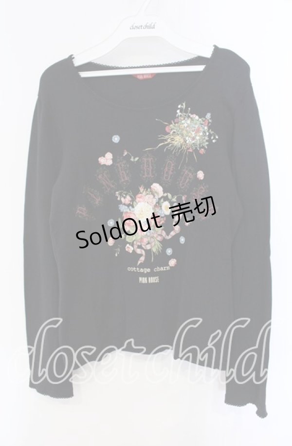 画像1: PINK HOUSE / ピンクコテージチャームptカットソー 3（M） クロ O-25-09-13-042-LO-TO-OW-OS (1)