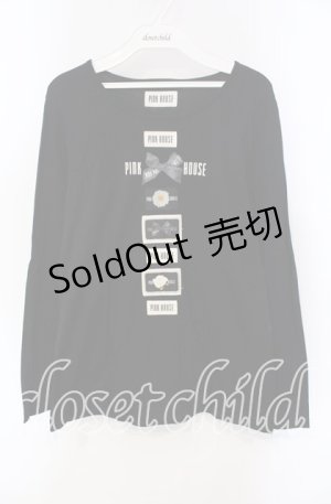 画像: PINK HOUSE / ロゴリボンワッペン使いカットソー  クロ O-25-09-13-044-LO-TO-OW-OS