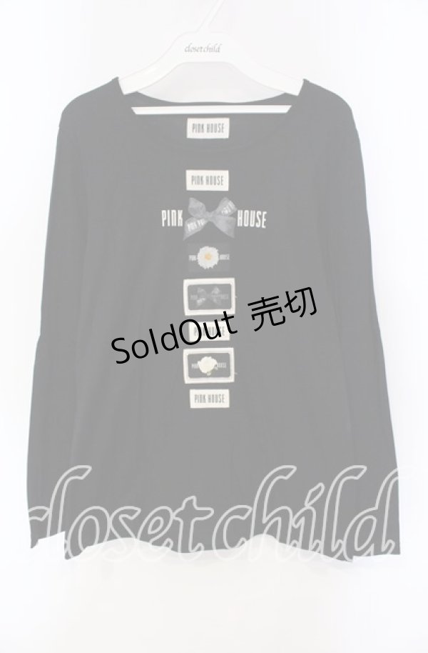 画像1: PINK HOUSE / ロゴリボンワッペン使いカットソー  クロ O-25-09-13-044-LO-TO-OW-OS (1)