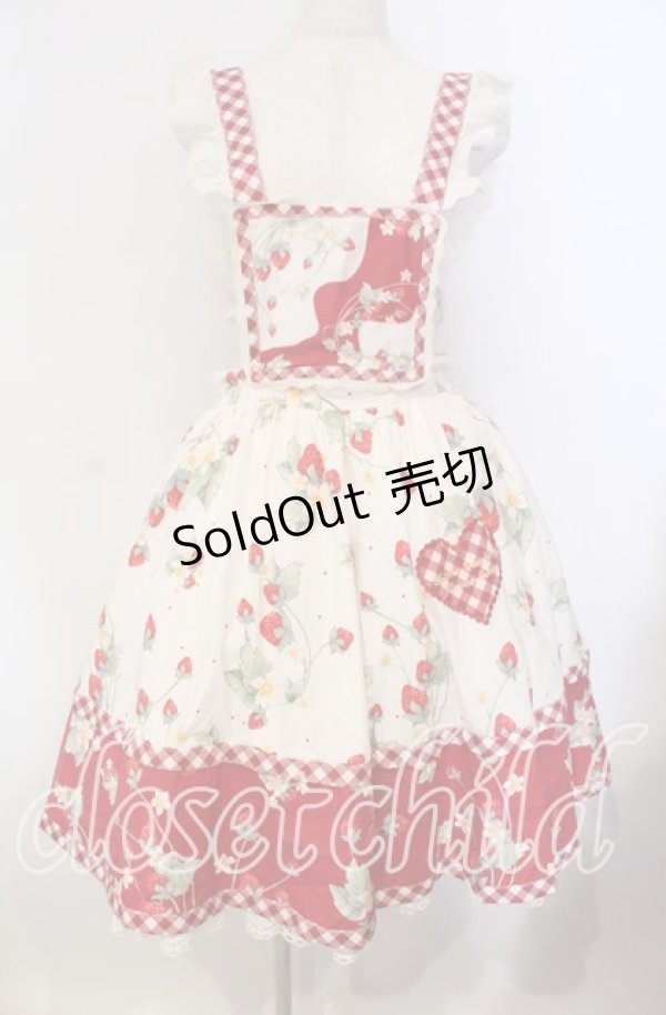 画像1: 包子猪Lolita / Strawberry Orchard 苺のサスペンダースカート XXL アイボリー×アカ O-25-09-13-069-LO-SK-OW-OS (1)