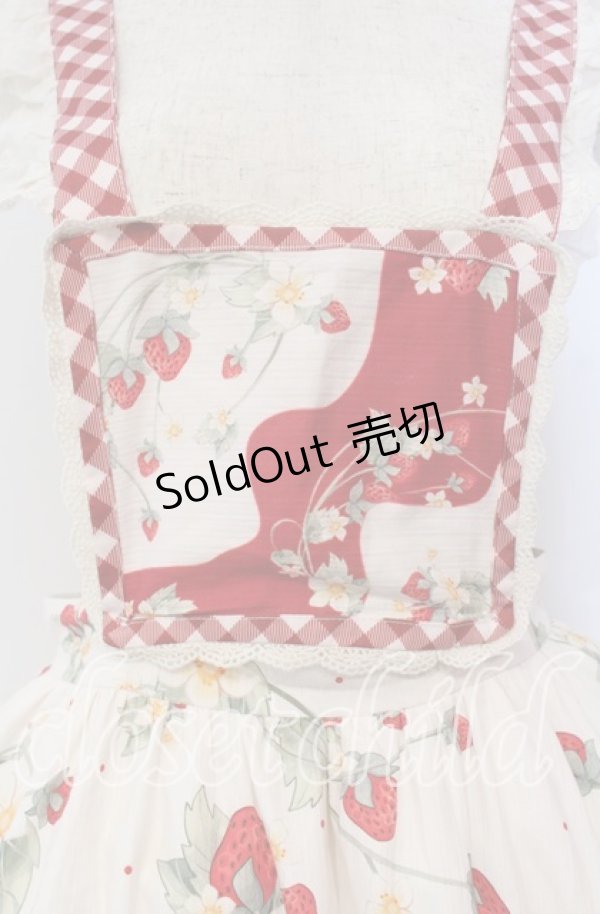画像2: 包子猪Lolita / Strawberry Orchard 苺のサスペンダースカート XXL アイボリー×アカ O-25-09-13-069-LO-SK-OW-OS (2)