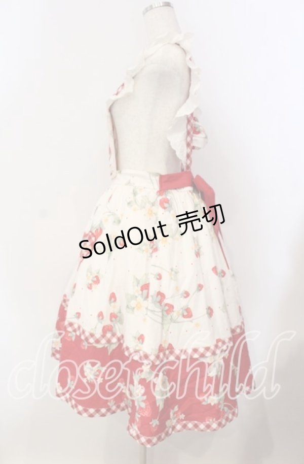 画像4: 包子猪Lolita / Strawberry Orchard 苺のサスペンダースカート XXL アイボリー×アカ O-25-09-13-069-LO-SK-OW-OS (4)