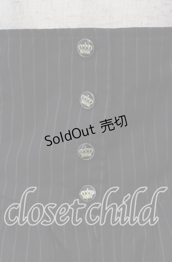 画像2: MIHO MATSUDA / 王冠ボタンストライプスカート M ブラック O-25-09-13-070-GO-SK-OW-OS (2)