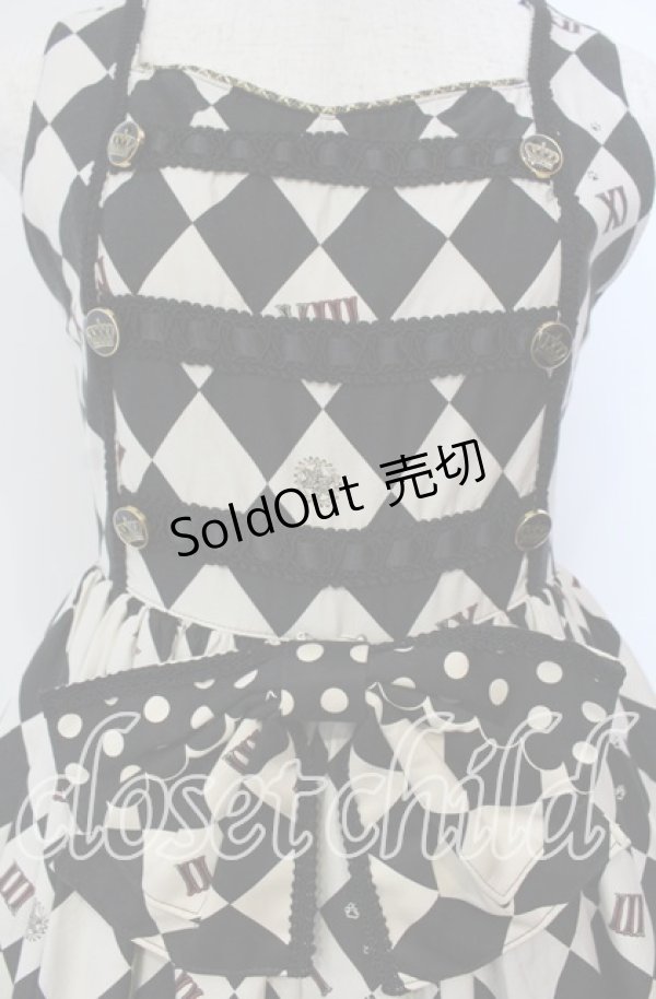 画像2: ALICE and the PIRATES / 時計じかけのおすましキャット柄 ジャンパースカートI  クロ×アイボリー O-25-09-13-072-PA-OP-OW-OS (2)