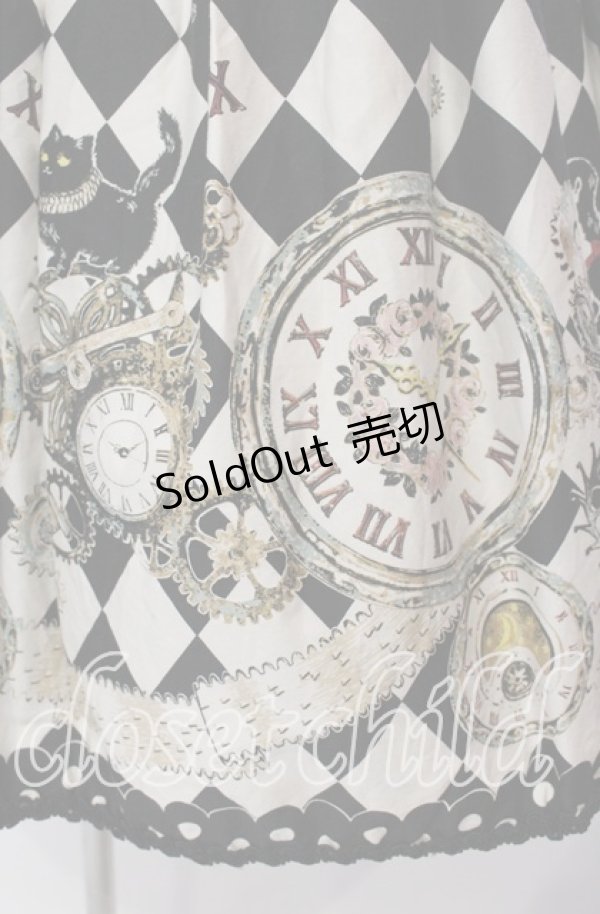 画像3: ALICE and the PIRATES / 時計じかけのおすましキャット柄 ジャンパースカートI  クロ×アイボリー O-25-09-13-072-PA-OP-OW-OS (3)