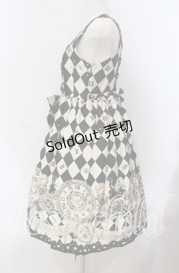 画像4: ALICE and the PIRATES / 時計じかけのおすましキャット柄 ジャンパースカートI  クロ×アイボリー O-25-09-13-072-PA-OP-OW-OS (4)