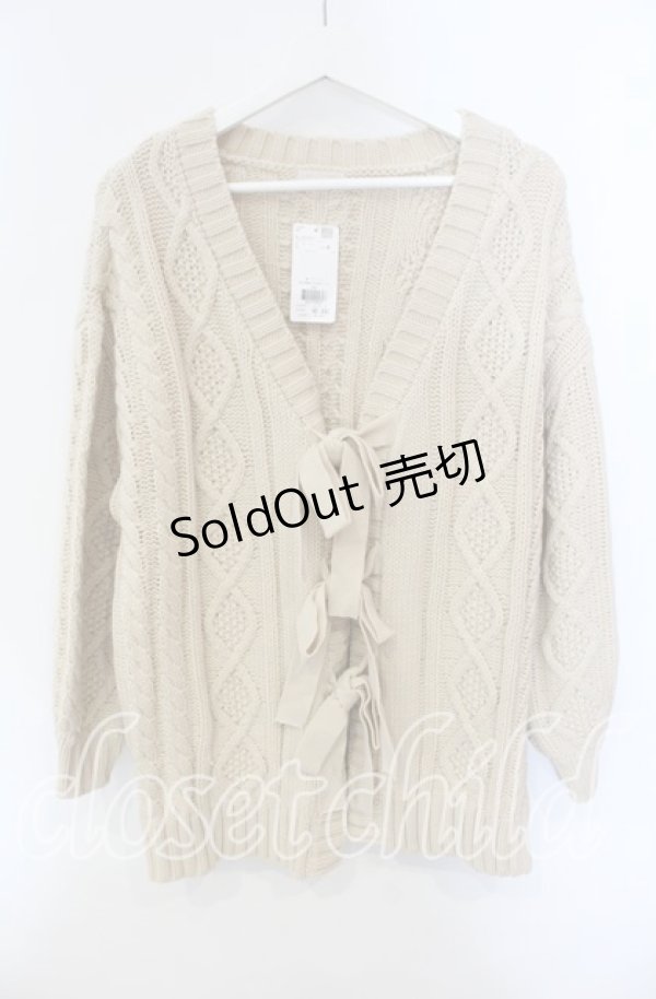 画像1: axes femme / リボンロングニットカーディガン  ベージュ O-25-09-13-010-AX-TO-IG-OS (1)