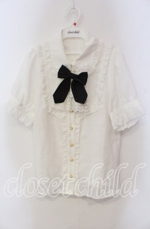 画像: Amavel / ジャボ付きリボンブラウス F シロ×クロ O-25-09-13-105-CA-BL-OW-OS