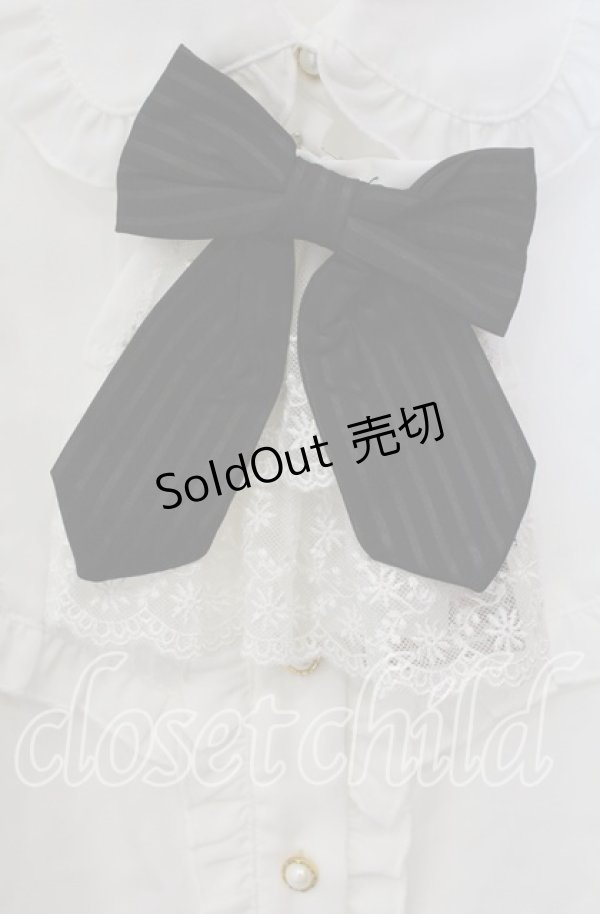 画像2: Amavel / ジャボ付きリボンブラウス F シロ×クロ O-25-09-13-105-CA-BL-OW-ZT330 (2)