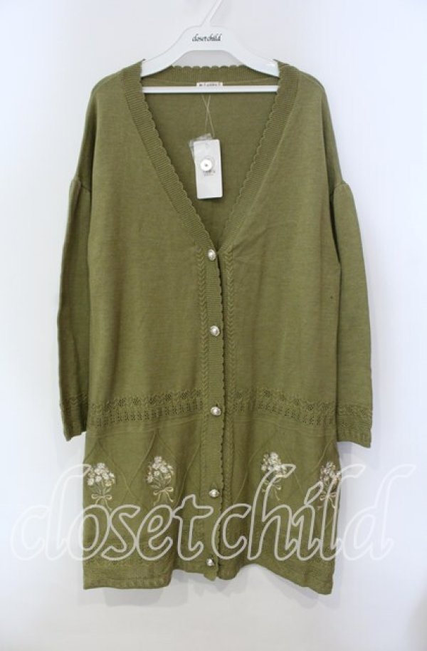 画像1: axes femme / ブーケ刺繍ロングニットカーディガン M グリーン O-25-09-13-021-AX-TO-IG-ZT061 (1)