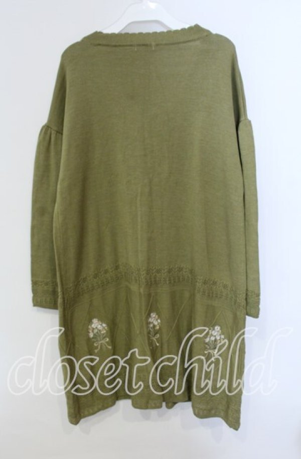 画像3: axes femme / ブーケ刺繍ロングニットカーディガン M グリーン O-25-09-13-021-AX-TO-IG-ZT061 (3)