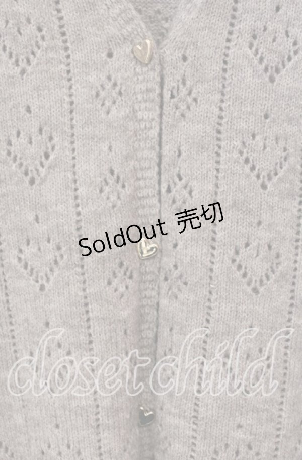 画像2: axes femme POETIQUE / ハート透かし編みニットカーディガン  グレー O-25-09-13-025-AX-TO-IG-OS (2)