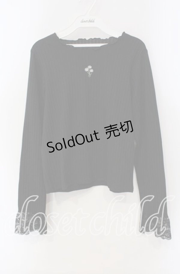 画像1: axes femme / マーガレット刺繍リブトップス F クロ O-25-09-13-033-AX-TO-OW-OS (1)