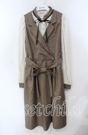 画像: axes femme POETIQUE / ベストレイヤードシャツ風ワンピース M ブラウン O-25-09-15-046-AX-OP-OW-OS
