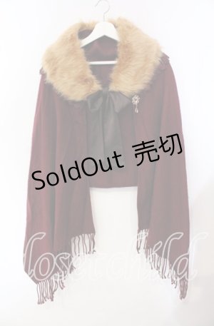 画像: axes femme / ファーカラー付きストール  ワイン O-25-09-15-052-AX-ZA-OW-OS