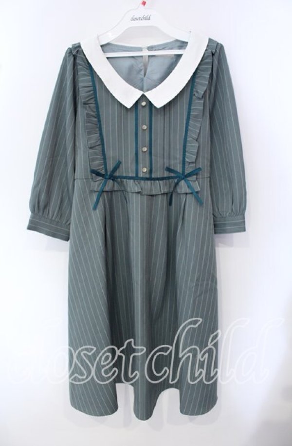 画像1: axes femme POETIQUE / ブロッキングフリルワンピ M グリーン O-25-09-15-053-AX-OP-OW-ZT361 (1)