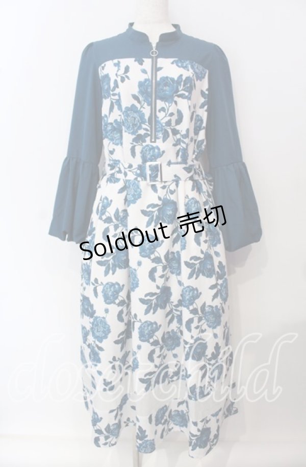 画像1: axes femme / バルーンスリーブフラワーワンピース F キナリ O-25-09-15-011-AX-OP-OW-ZT474 (1)