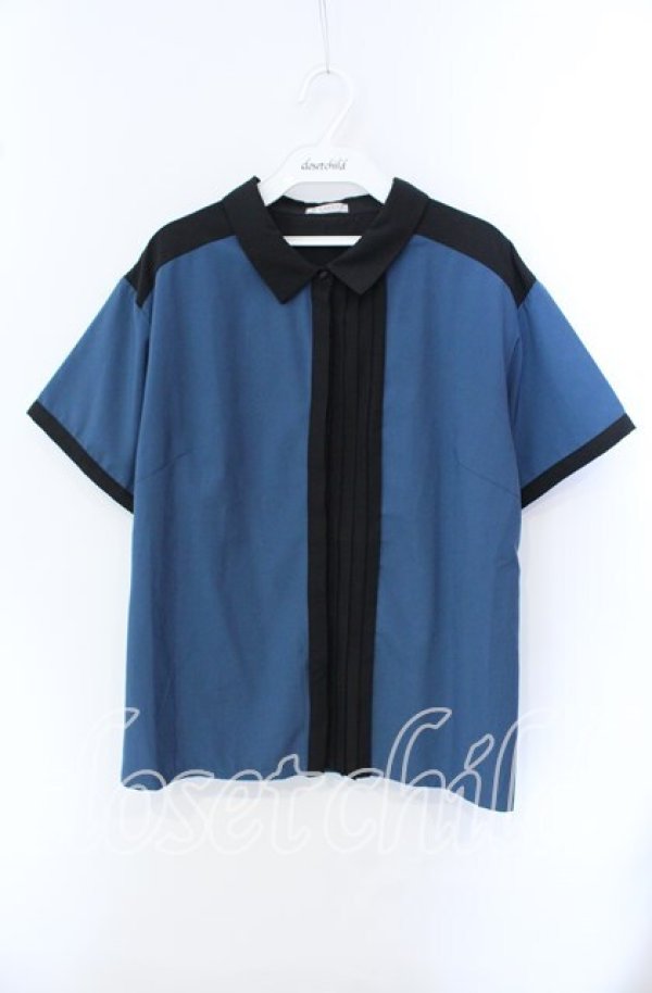 画像1: axes femme / バックプリーツシャツ F ブルー×クロ O-25-09-15-012-AX-BL-OW-ZT082 (1)
