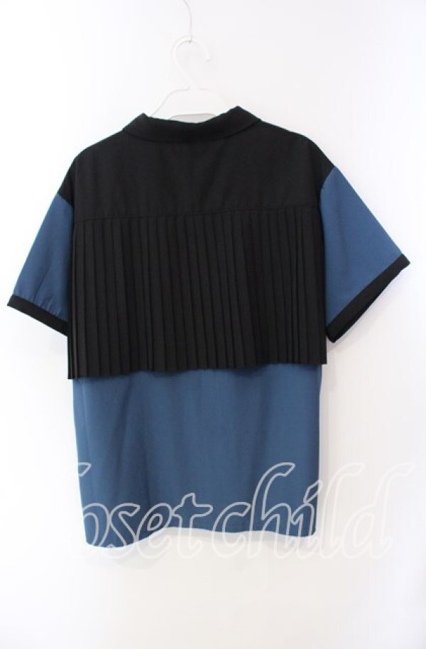画像2: axes femme / バックプリーツシャツ F ブルー×クロ O-25-09-15-012-AX-BL-OW-ZT082 (2)