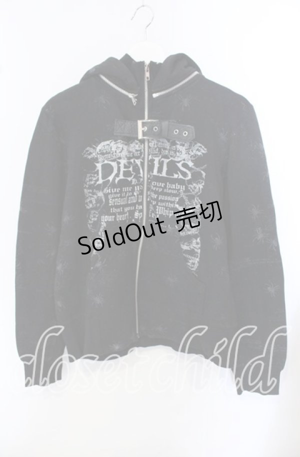 画像1: h.ANARCHY / 蜘蛛プリント裏起毛ジップパーカー  ブラック O-25-09-15-029-HN-TO-IG-OS (1)