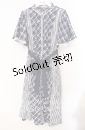 画像: axes femme / チェック切替パッチワークワンピース F ネイビー O-25-09-16-045-AX-OP-OW-OS