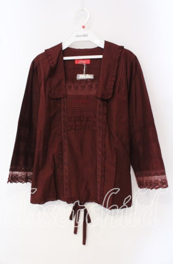 画像1: PINK HOUSE / ロゴ刺繍入りローンブラウス  ガーネット O-25-09-16-051-LO-BL-IG-ZT388 (1)