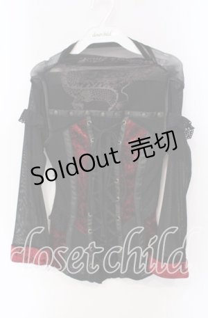 画像: Ozz On / ベロア切り替えネットトップス  ブラック×レッド O-25-09-16-061-OO-TO-IG-ZS