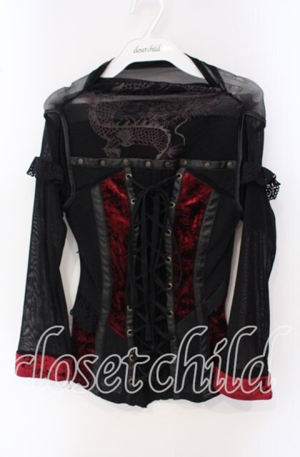 画像1: Ozz On / ベロア切り替えネットトップス  ブラック×レッド O-25-09-16-061-OO-TO-IG-ZY (1)