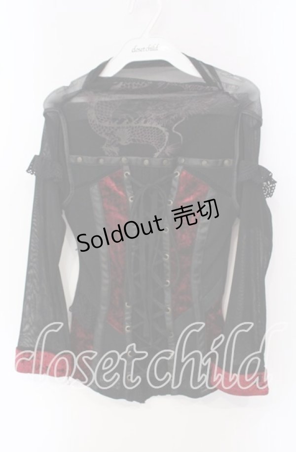 画像1: Ozz On / ベロア切り替えネットトップス  ブラック×レッド O-25-09-16-061-OO-TO-IG-ZS (1)