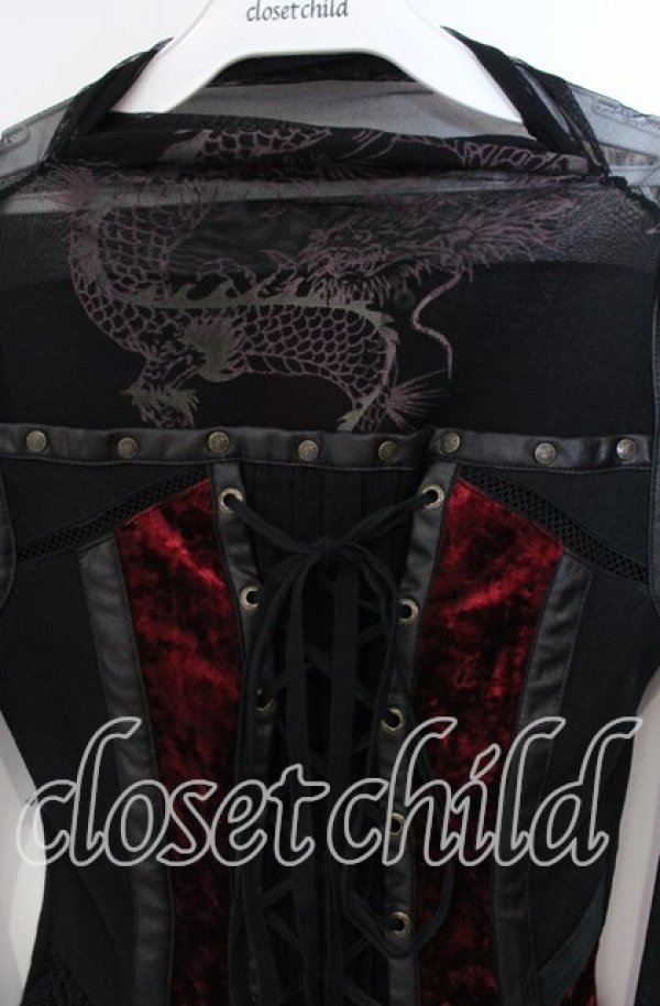 画像2: Ozz On / ベロア切り替えネットトップス  ブラック×レッド O-25-09-16-061-OO-TO-IG-ZY (2)