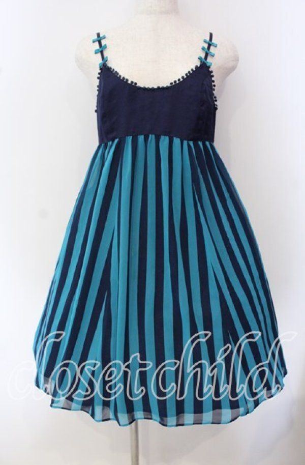 画像1: Emily Temple cute / ストライプジョーゼットノースリーブワンピース  ブルー系 O-25-09-16-006-ET-OP-IG-OS (1)