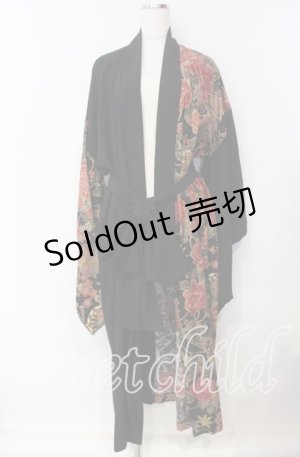 画像: Deorart / 和柄切替着流しガウン M ブラック×オレンジ O-25-09-16-012-PU-JA-IG-OS