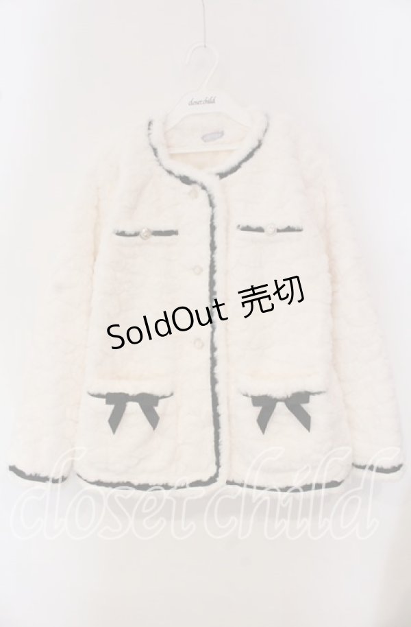 画像1: axes femme POETIQUE / リボンデザインファージャケット M シロ O-25-09-18-013-AX-JA-OW-OS (1)