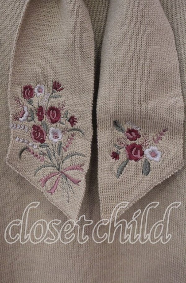 画像2: axes femme / フラワー刺繍ボウタイニット M ブラウン O-25-09-18-016-AX-TO-OW-ZT061 (2)