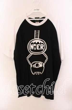 画像: NieR Clothing / ラグラン袖カットソー XL ブラック×ホワイト キャッチャー柄 O-25-09-20-041-PU-TO-IG-OS