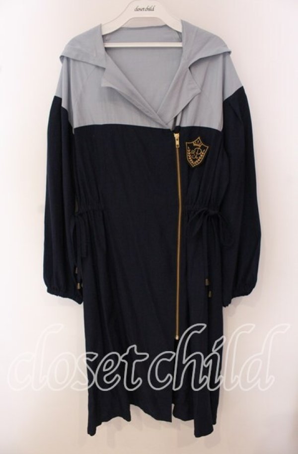 画像1: axes femme POETIQUE / エンブレムロングブルゾン M ネイビー×アオ O-25-09-20-057-AX-JA-OW-ZT513 (1)