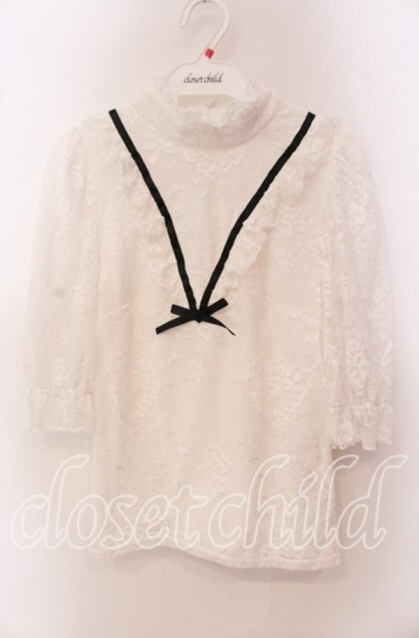 画像1: Ank Rouge / Vリボン配色レースプルオーバー M シロ O-25-09-20-096-CA-TO-OW-ZT162 (1)