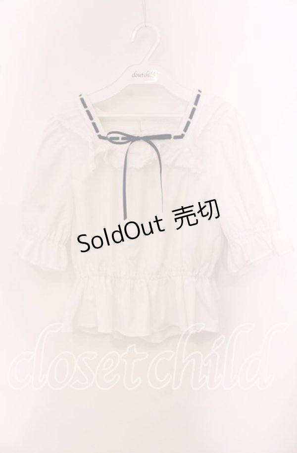 画像1: Fi.n.t / コットンレース使いはしごリボンブラウス F シロ×アオ O-25-09-20-100-CA-BL-OW-ZT360 (1)