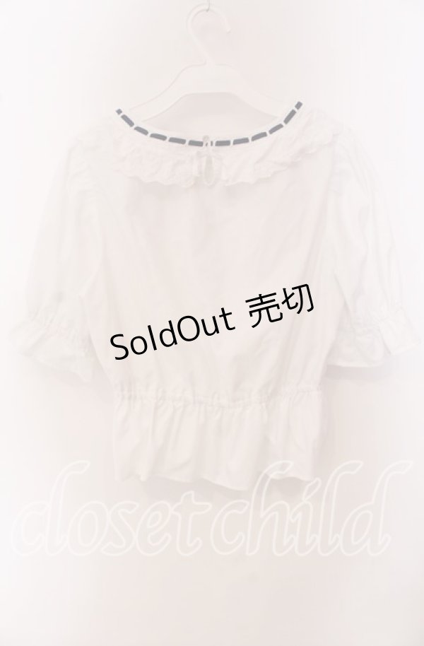 画像3: Fi.n.t / コットンレース使いはしごリボンブラウス F シロ×アオ O-25-09-20-100-CA-BL-OW-ZT360 (3)