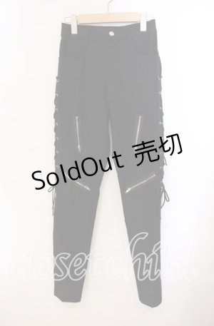 画像: NieR Clothing / 高品質SIDE BRAID×4FAKE ZIP STYLISH PANTS パンツ  ブラック O-25-09-20-127-PU-PA-IG-ZT239