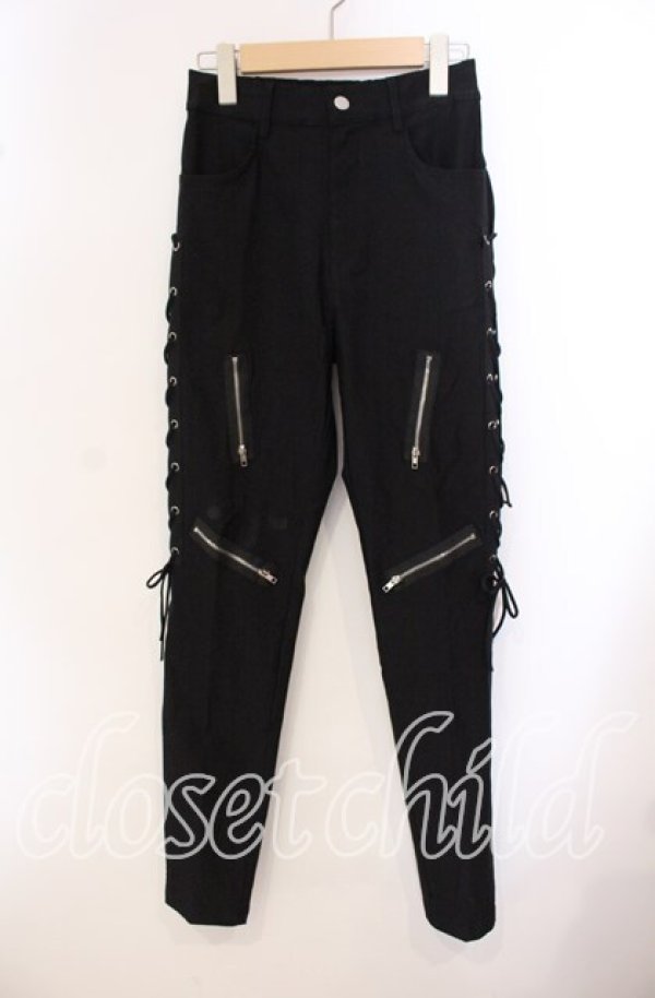 画像1: NieR Clothing / 高品質SIDE BRAID×4FAKE ZIP STYLISH PANTS パンツ  ブラック O-25-09-20-127-PU-PA-IG-ZT239 (1)