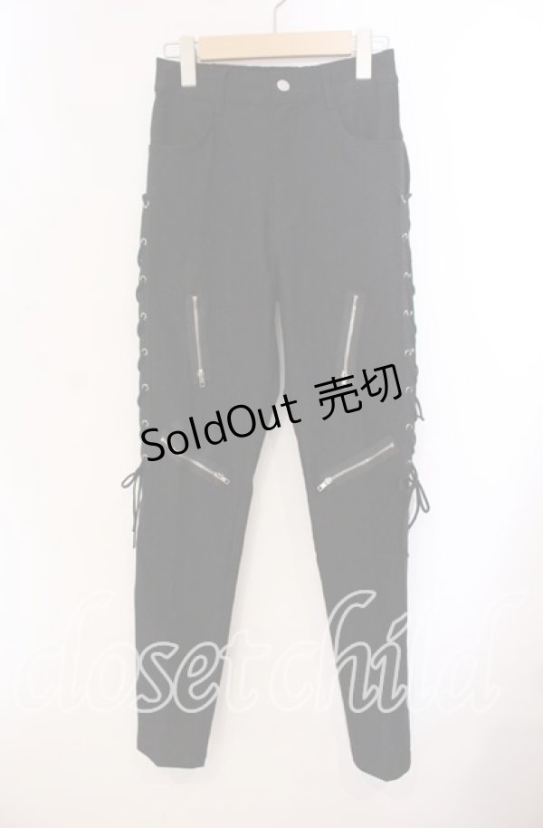画像1: NieR Clothing / 高品質SIDE BRAID×4FAKE ZIP STYLISH PANTS パンツ  ブラック O-25-09-20-127-PU-PA-IG-ZT239 (1)