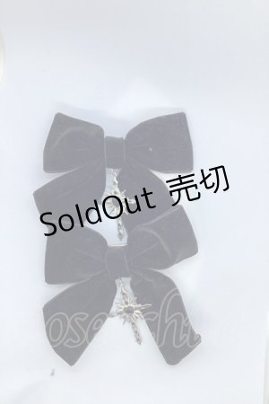 画像: 【SALE】Jamieエーエヌケー / クロスモチーフベロアリボンバレッタ  クロ O-25-09-21-002-LO-AC-IG-ZT488-F005
