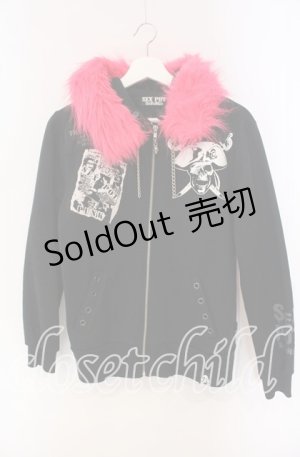 画像: SEX POT ReVeNGe / 裏起毛ファーフードパーカー M ブラック×ピンク O-25-09-22-036-SP-TO-IG-OS