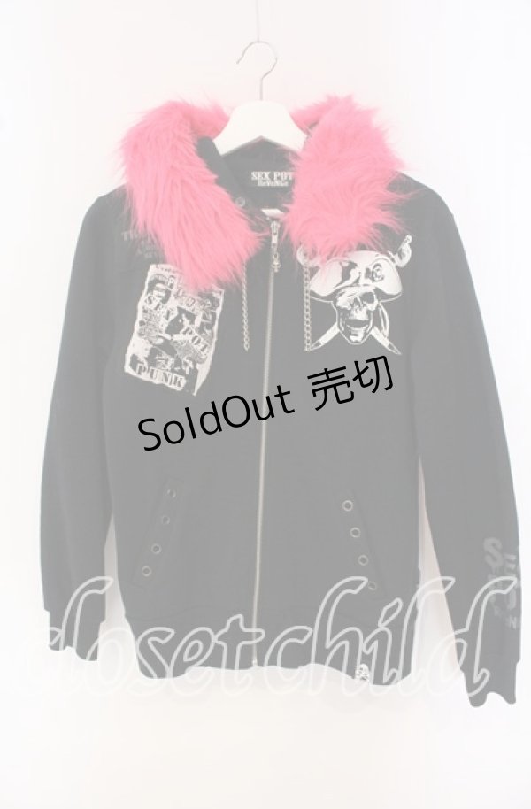 画像1: SEX POT ReVeNGe / 裏起毛ファーフードパーカー M ブラック×ピンク O-25-09-22-036-SP-TO-IG-OS (1)
