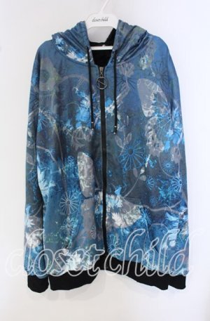 画像: NieR Clothing / 内側超ふわもこ総柄GRADATION ZIP PARKA【和柄九尾×BUTTERFLY】 パーカー  ブルー系 O-25-09-22-053-PU-TO-IG-OS