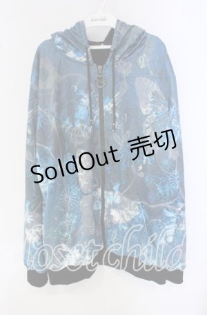 画像: NieR Clothing / 内側超ふわもこ総柄GRADATION ZIP PARKA【和柄九尾×BUTTERFLY】 パーカー  ブルー系 O-25-09-22-053-PU-TO-IG-ZT1012R